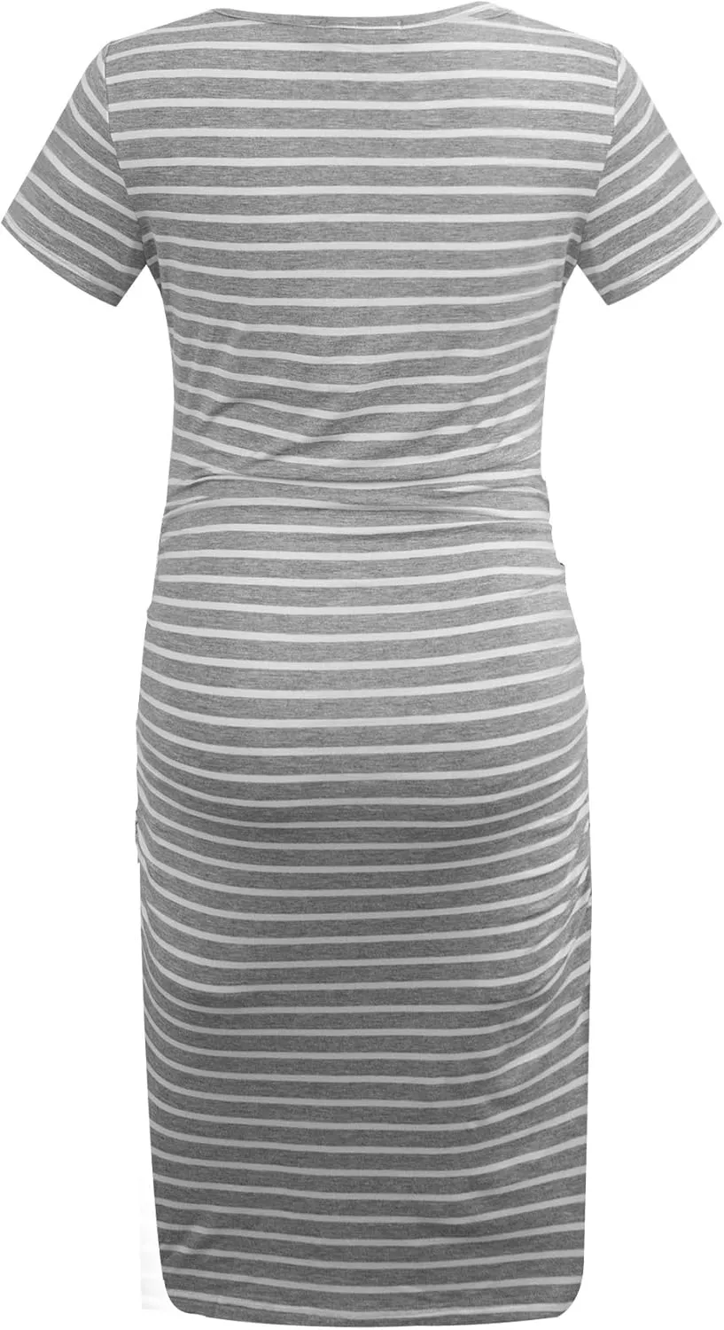Smallshow Women's Short Sleeve Maternity Dress Ruched Pregnancy Clothes
