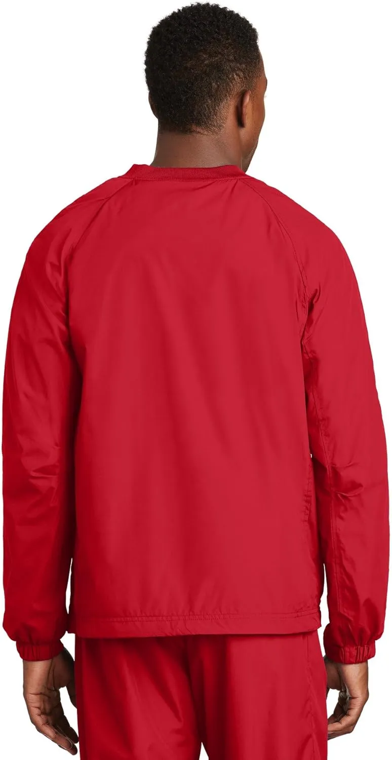 SPORT-TEK Men's Rib Knit V-Neck Collar Soft Raglan Wind Shirt