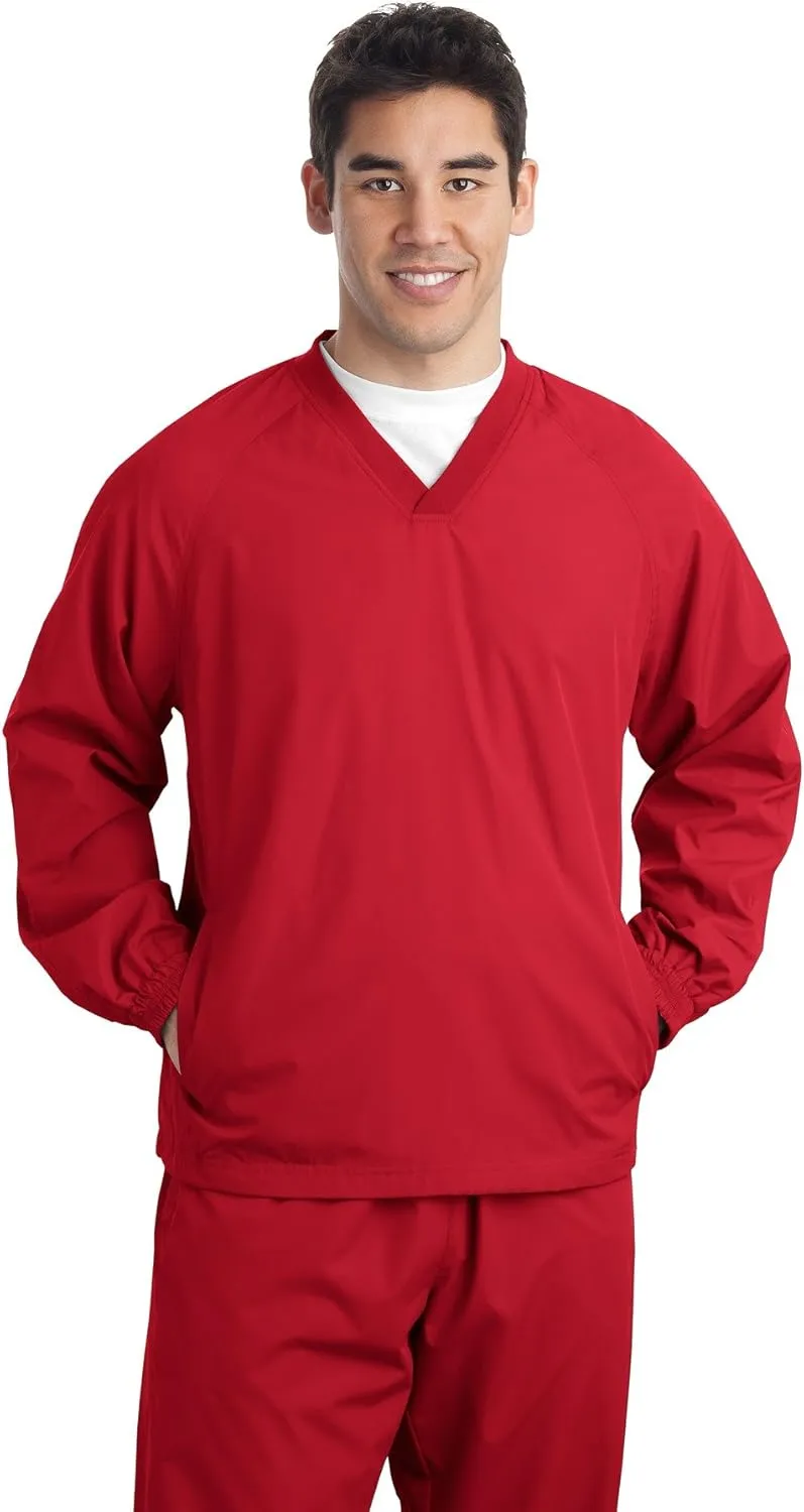 SPORT-TEK Men's Rib Knit V-Neck Collar Soft Raglan Wind Shirt