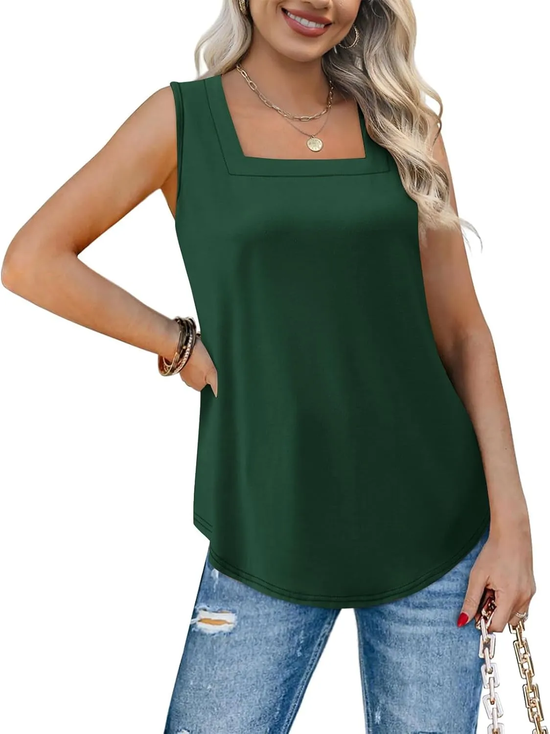 Summer Tank Tops for Women Square Neck Basic Shirts 2025 Trendding Fashion Sleeveless Tshirts Casual Solid Blouses