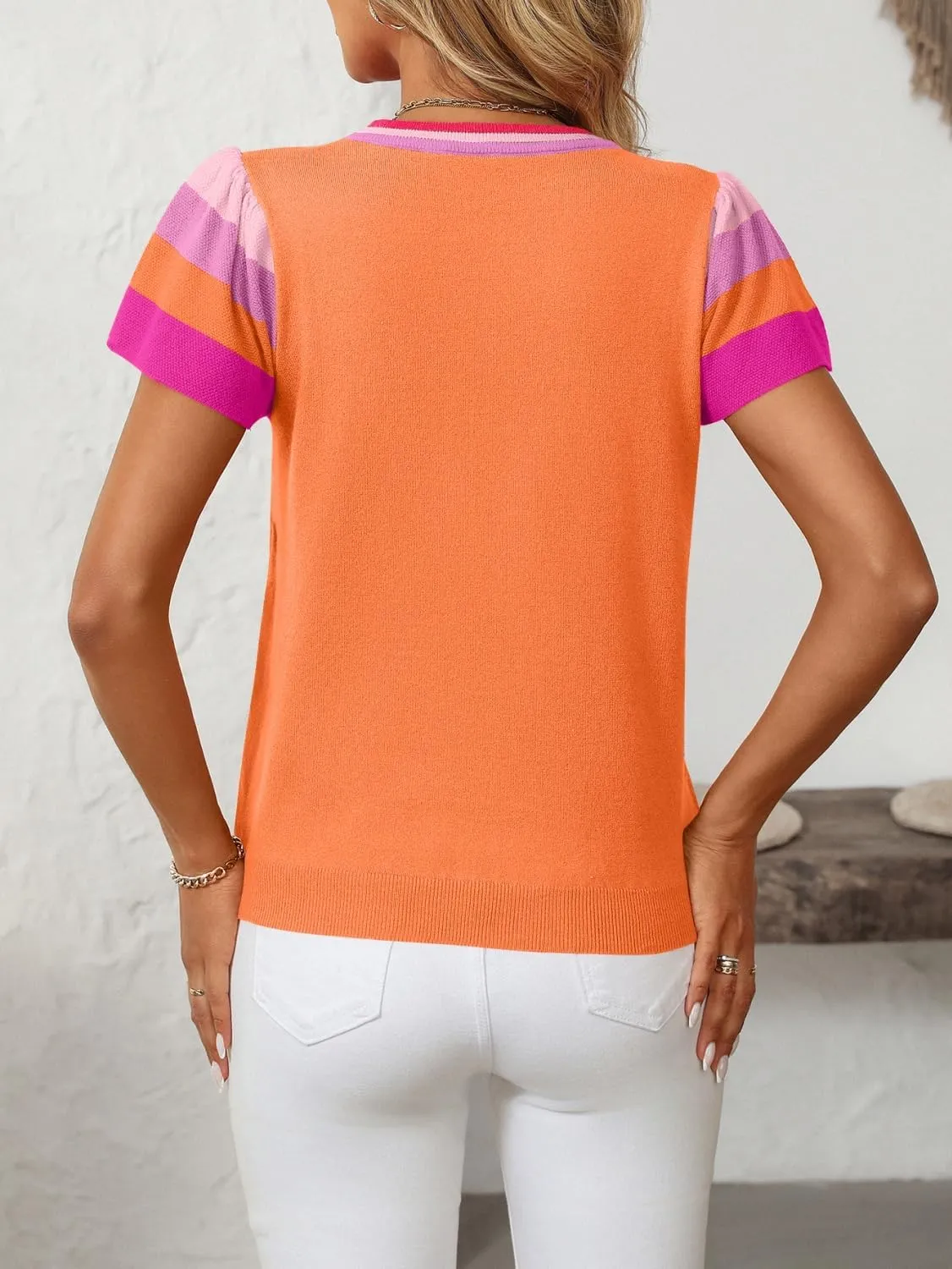 Summer Tops for Women 2025 Casual Crewneck Cap Sleeve Shirts Loose Fit Lightweight Knit Sweater Pullover Top