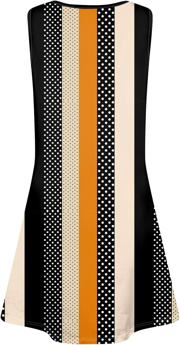 Sundress for Woman Tank Dress Spring Beach Dress A Line Dresses Sleeveless Patterned Boho Dress Summer with Pocket