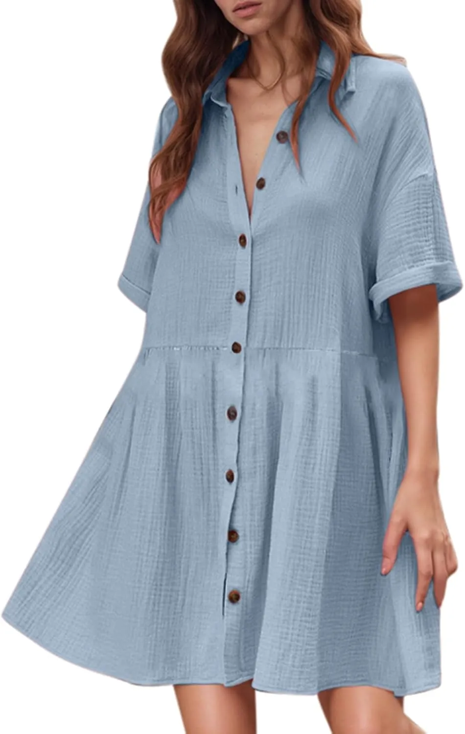 Swim Cover up for Women 2025 Summer Blouse Button Down Dresses Swiss Dot Tops Swimsuit Coverups Beach Dress Shirt