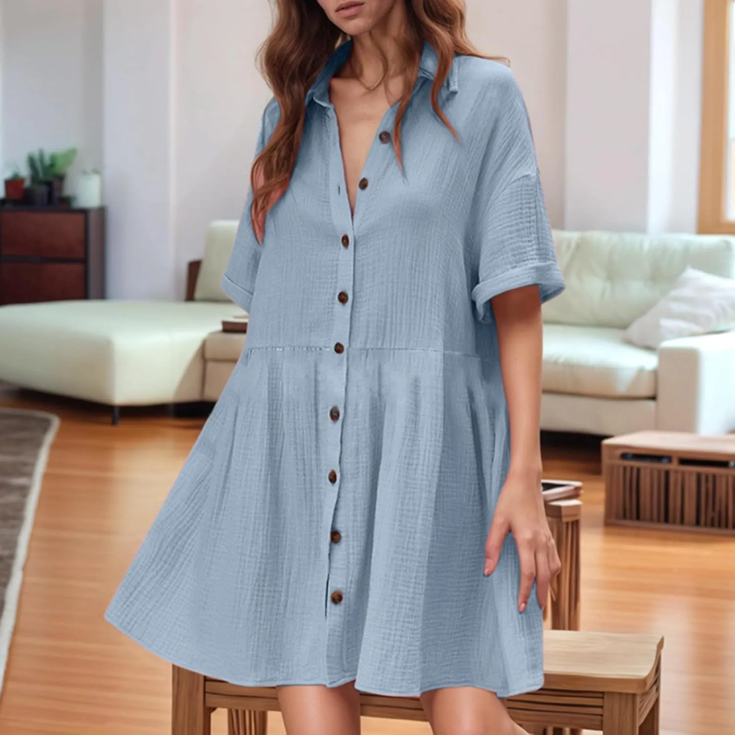 Swim Cover up for Women 2025 Summer Blouse Button Down Dresses Swiss Dot Tops Swimsuit Coverups Beach Dress Shirt