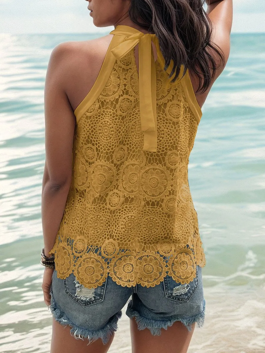 Tied Lace Halter Top - Summer Casual Style