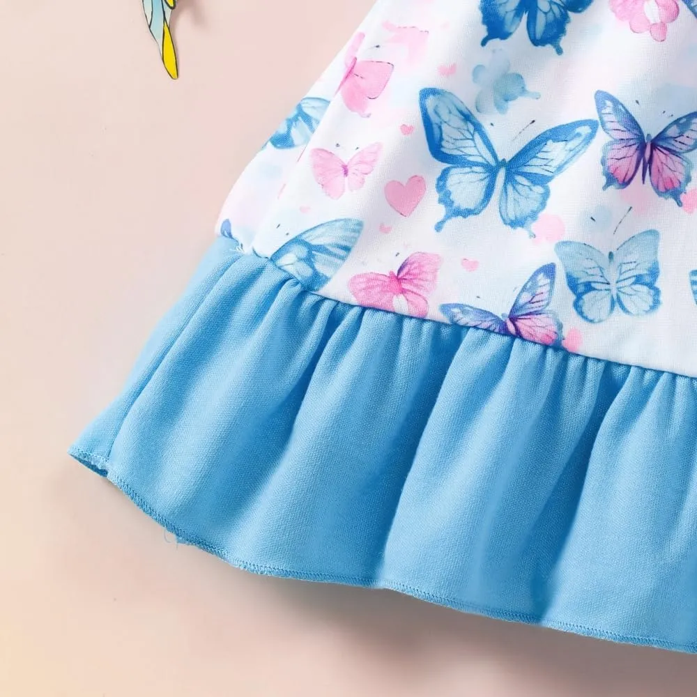 Toddler Girl Dresses Flutter Sleeve Summer Clothes School Outfit Girls Casual Swing Ruffle Dress 1-7 Years