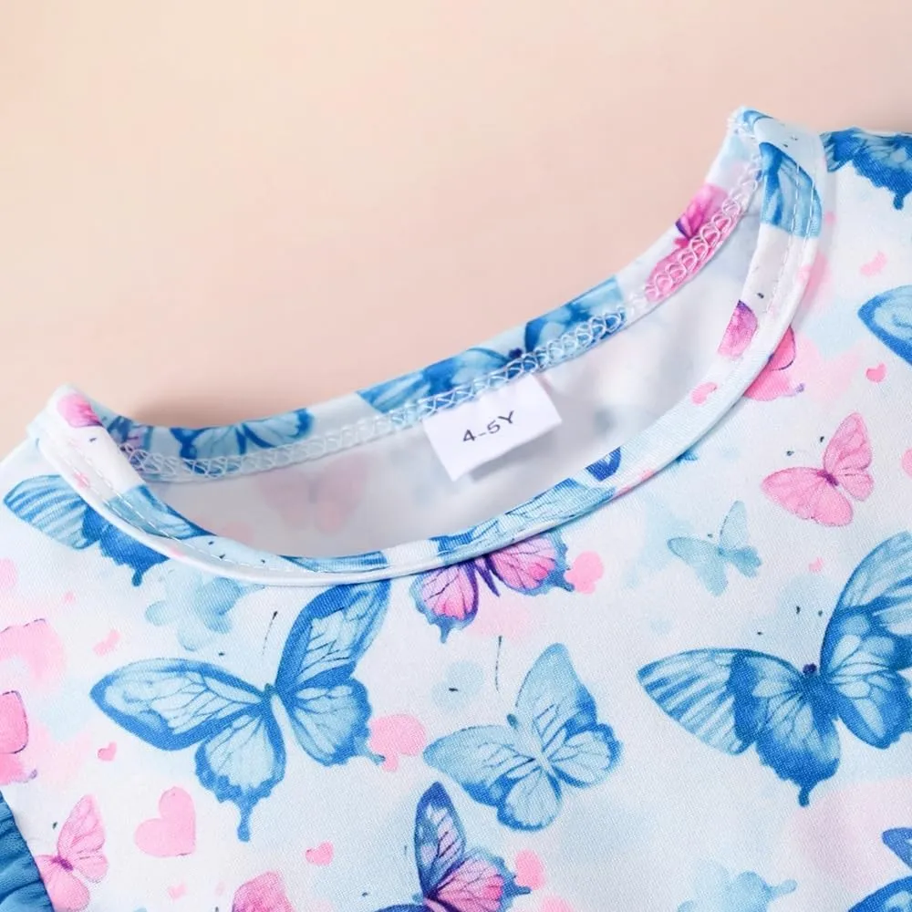 Toddler Girl Dresses Flutter Sleeve Summer Clothes School Outfit Girls Casual Swing Ruffle Dress 1-7 Years