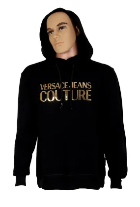 Versace Jeans Couture Black Pure Cotton Gold Foil Logo Long Sleeve  Hoodie Sweatshirt-