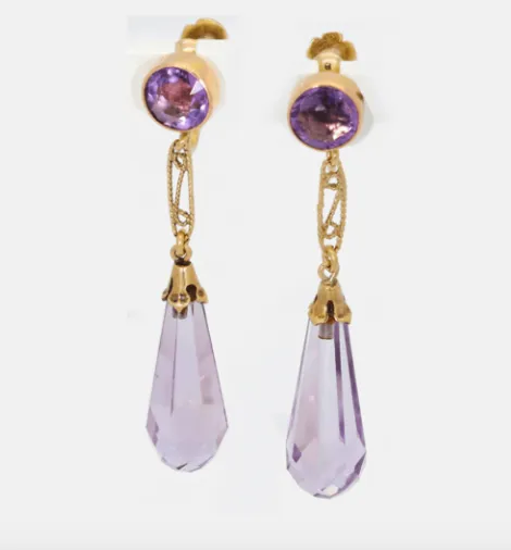 Vintage Chic 14K Gold Amethyst Dangle Earrings