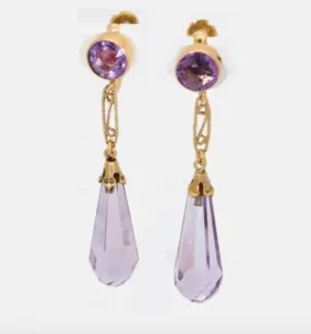 Vintage Chic 14K Gold Amethyst Dangle Earrings