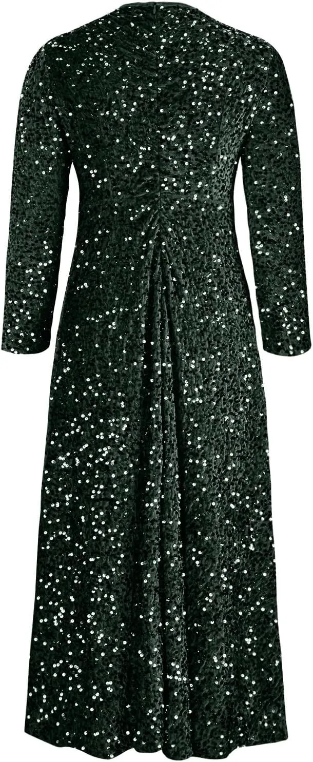 Wedding Guest Dresses for Women Cocktail Dress Sequin Party Dresses 2024 Cold Shoulder Maxi Dress Plus Size Sexy Dress