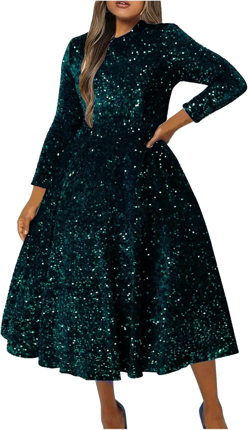 Wedding Guest Dresses for Women Cocktail Dress Sequin Party Dresses 2024 Cold Shoulder Maxi Dress Plus Size Sexy Dress