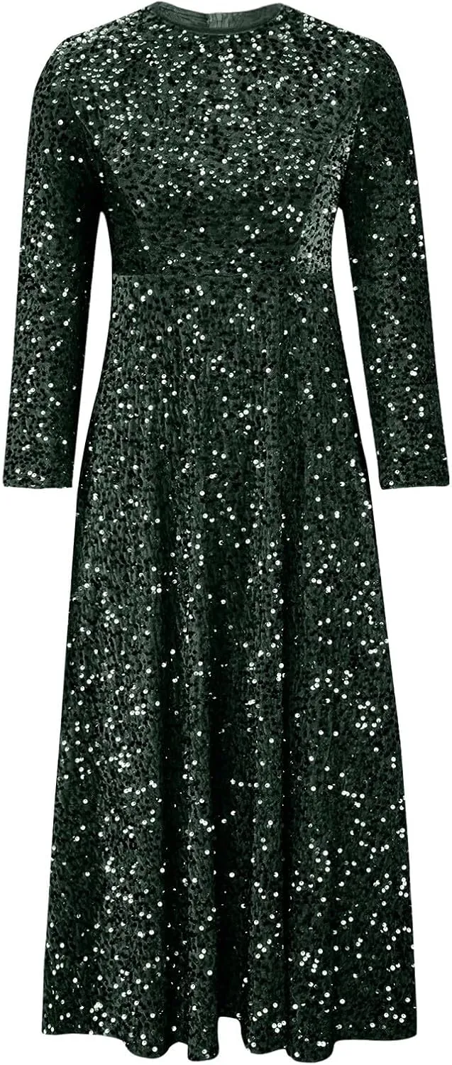 Wedding Guest Dresses for Women Cocktail Dress Sequin Party Dresses 2024 Cold Shoulder Maxi Dress Plus Size Sexy Dress