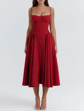 Wenkouban-Christmas Thanksgiving Gift New Year's Eve Dress party look inspos back to school dress  Samaria Red Corset Midi Sundress