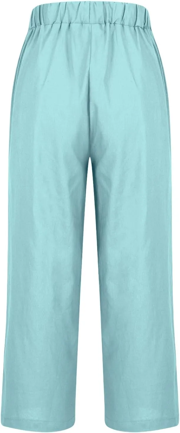 Women Cotton Linen Lounge Pants Comfy Elastic Waist Summer Beach Vacation Slacks 2025 Stylish Casual Trousers