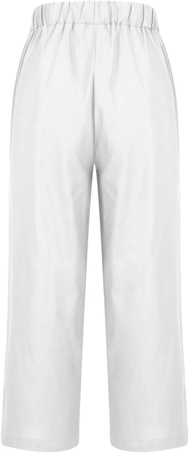 Women Cotton Linen Lounge Pants Comfy Elastic Waist Summer Beach Vacation Slacks 2025 Stylish Casual Trousers