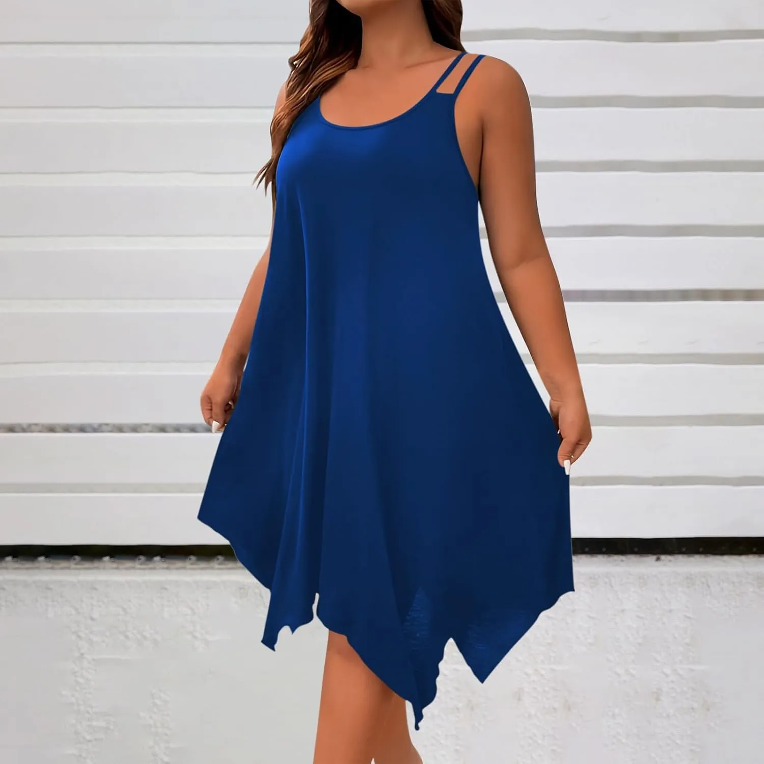 Women Strap Beach Dress Summer Sleeveless Sundress Plus Size Irregular Hem Tank Dresses 2025 Trendy Resort Wear