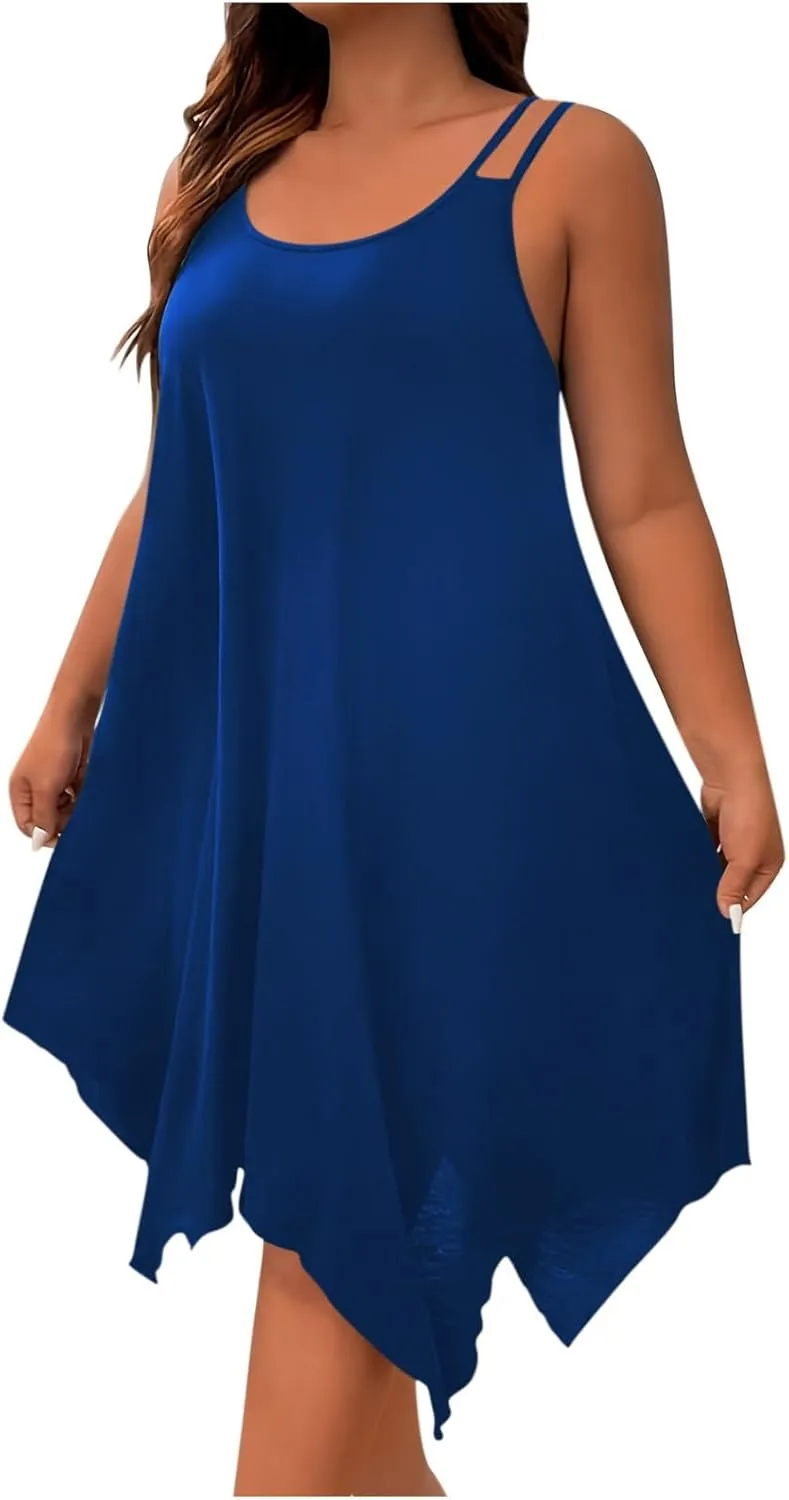 Women Strap Beach Dress Summer Sleeveless Sundress Plus Size Irregular Hem Tank Dresses 2025 Trendy Resort Wear