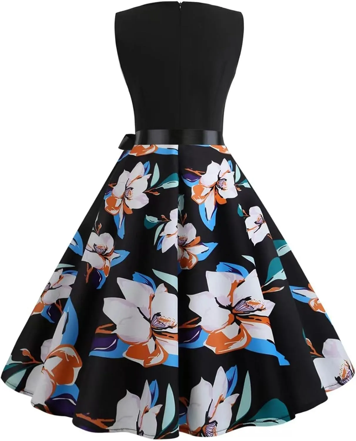 Women Vintage Patchwork Dresses Off Shoulder Short Sleeve 1950s Retro Cocktail Party Swing Dress Polka Dots Dress