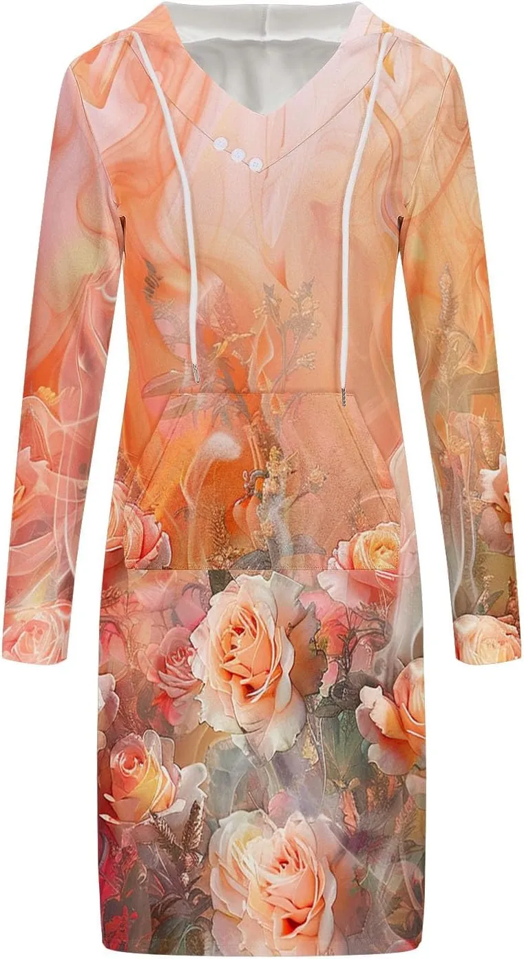 Women's 2024 Fall Dresses Long Sleeve V Neck Floral Dress Flowy Casual Dress Midi Dress Shift Long Dress