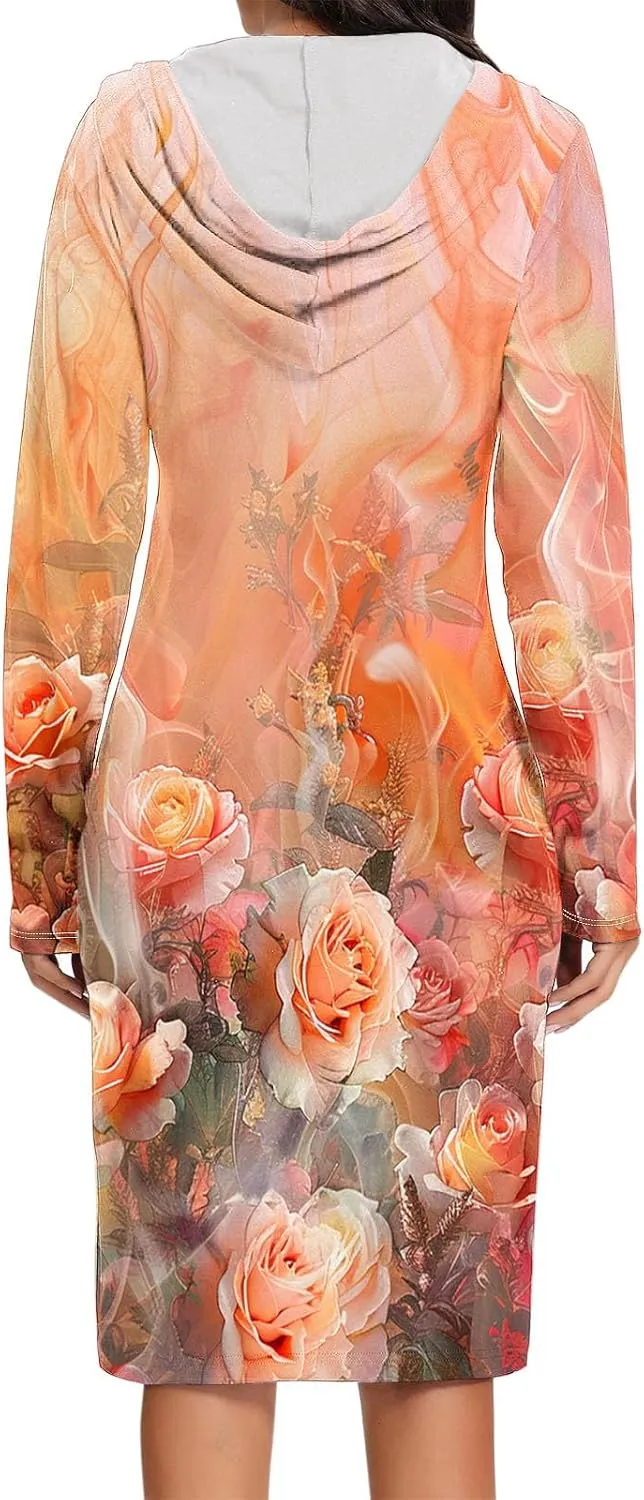 Women's 2024 Fall Dresses Long Sleeve V Neck Floral Dress Flowy Casual Dress Midi Dress Shift Long Dress