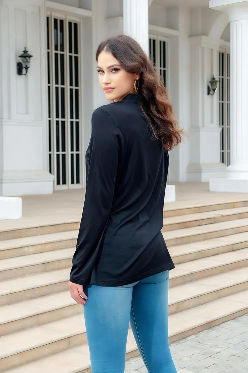 Women's Cotton Basic Button Down Shirt Long Sleeve Wrinkle Free Collared Blouse Lightweight Soft Comfortable Jersey Knit Tops