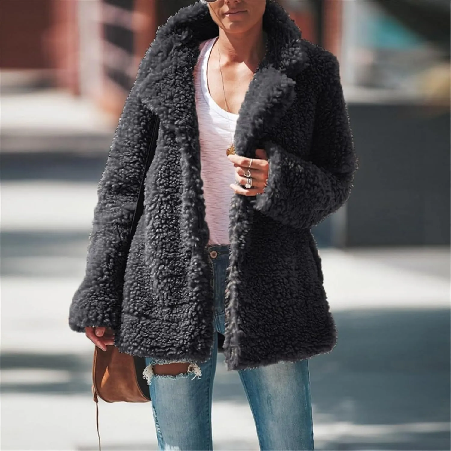 Womens Faux Fur Comfortable Coat Outerwear Winter Stylish Jacket with Pockets