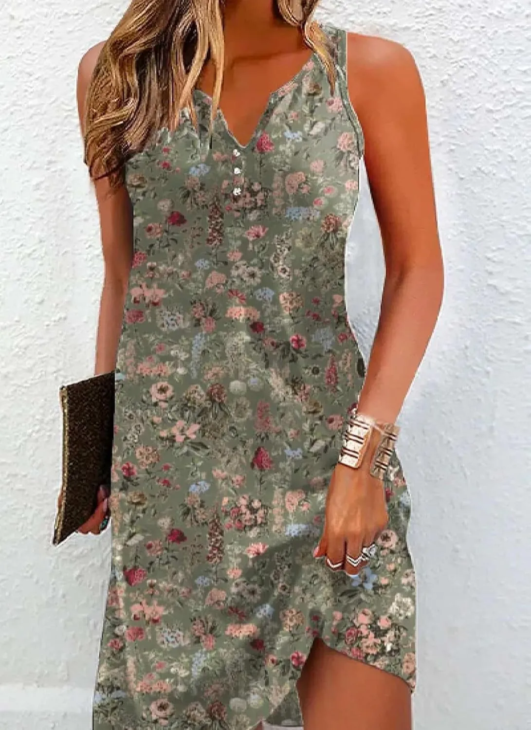 Women's Summer Floral Strap Mini Dress Loose Sexy Shift Dress Stylish Sleeveless Button Slip Sundress