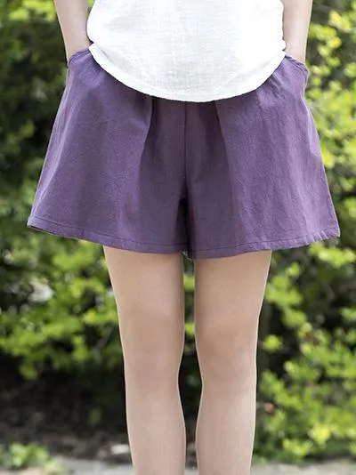 xakxx Comfortable Pure Color Linen Cotton Shorts