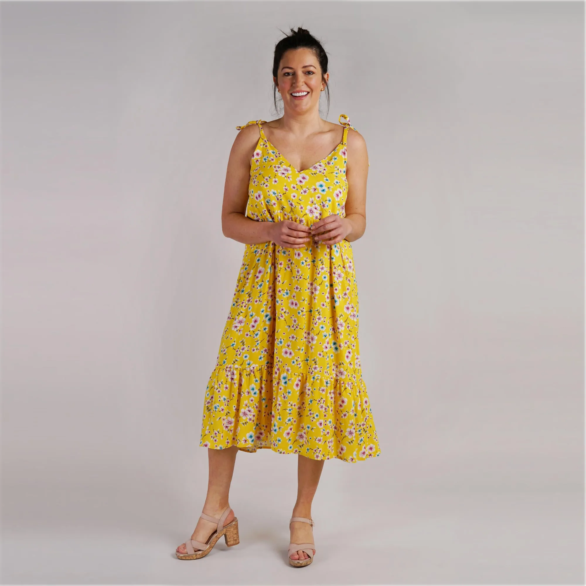 Yellow Floral Sundress | Natalia Softly Gathered Strappy Dress